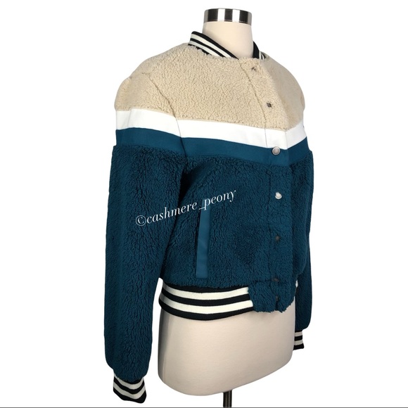 💕SOLD💕Celebrity Pink Varsity Bomb Teddy Sherpa Chevron Jacket - Picture 5 of 11